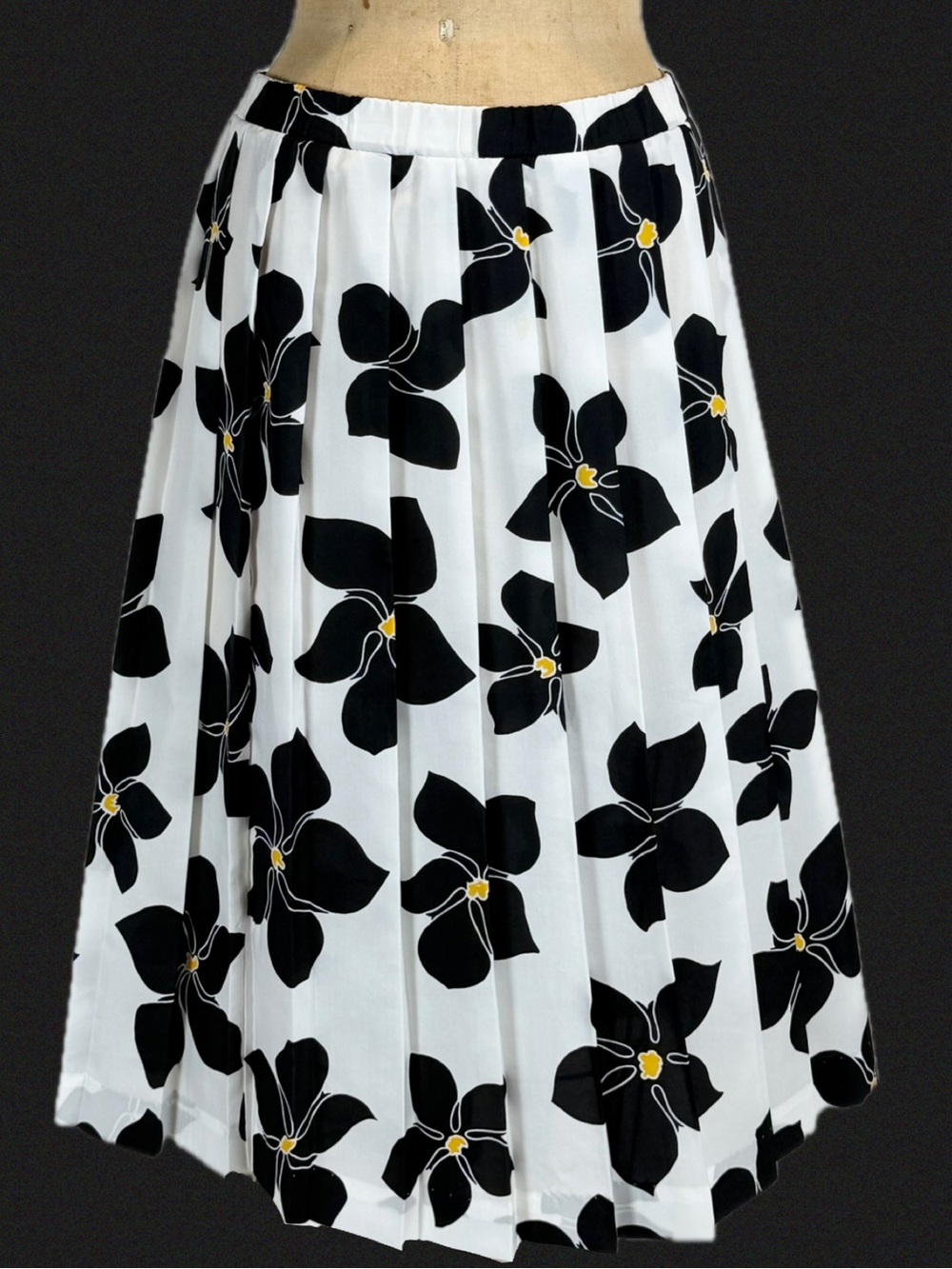 VINTAGE 80s pinwheel flower skirt midi pleated elastic waist lightweight floral